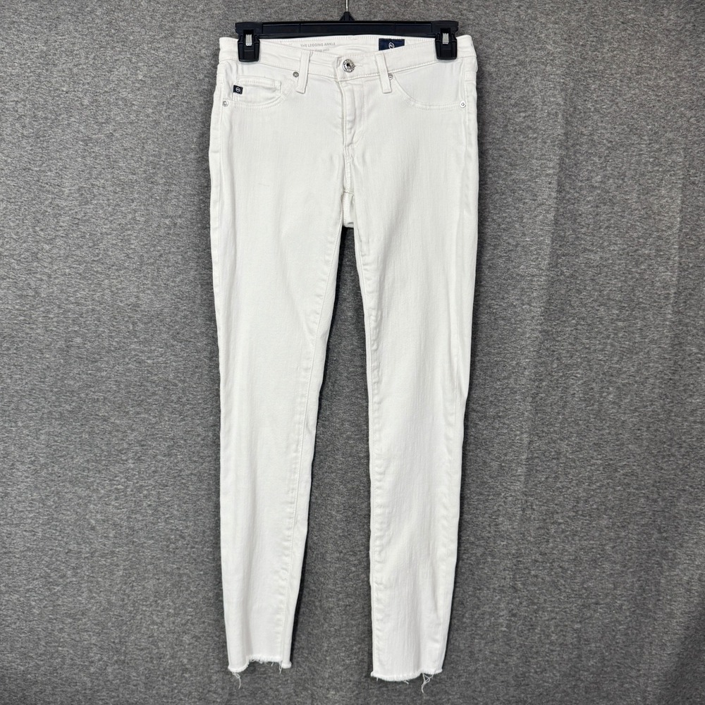 AG Adriano Goldschmied The Legging Ankle Skinny Jeans Sz 25 Raw Hem White Denim